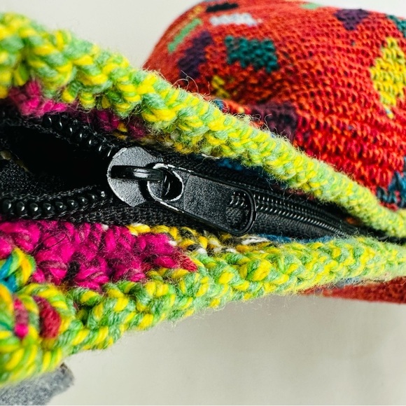 Shoulder Bucket Bag Red Crocheted Design Hippie Boho Purse Aztec Crossbody - Picture 7 of 12